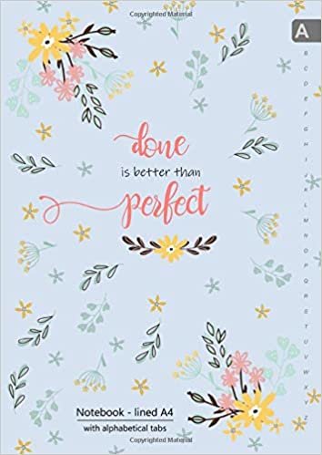 okumak Notebook with Alphabetical Tabs A4: Large Lined-Journal Organizer with A-Z Tabs Printed | Cute Floral Quote Design Light Blue