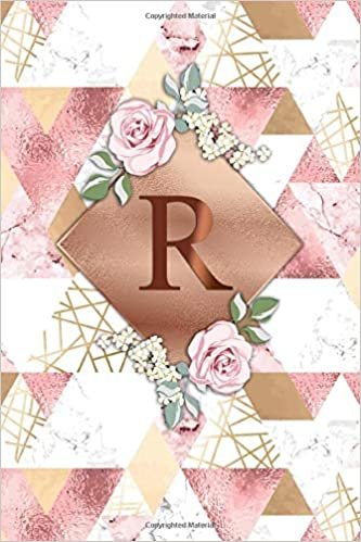 okumak R: Trendy Monogram Letter R Initial Wide Ruled Notebook for Women &amp; Girls - Nifty Floral Personalized Wide Lined Journal &amp; Diary - Abstract Rose &amp; Gold Triangle Marbled Pattern