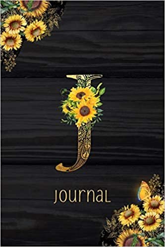 okumak J Journal: Sunflower Journal, Monogram Letter J Blank Lined Diary with Interior Pages Decorated With More Sunflowers.