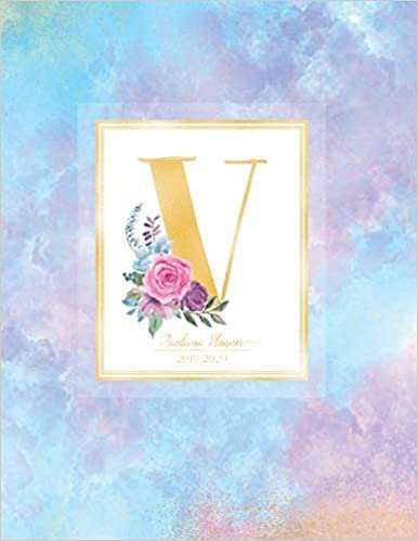 okumak Academic Planner 2019-2020: Purple Blue Watercolor Gold Monogram Letter V with Pink Flowers Academic Planner July 2019 - June 2020 for Students, Moms and Teachers (School and College)