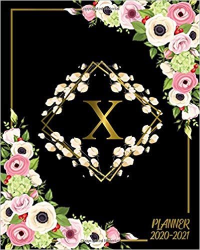 okumak 2020-2021 Planner: Glossy Black &amp; Gold Initial Letter Monogram X Two Year Agenda &amp; Organizer - Floral 2 Year Diary &amp; Calendar With To-Do’s, U.S. Holidays &amp; Inspirational Quotes, Vision Board &amp; Notes.