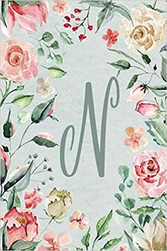 okumak Notebook 6”x9” Lined, Letter/Initial N, Teal Pink Floral Design (Notebook 6”x9” Alphabet Series – Letter N, Teal Pink Floral Design, Band 14)