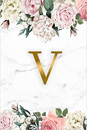 okumak V: Floral Initial Monogram Letter V Blank Dot Grid Bullet Notebook for Notes &amp; Writing - Personalized Journal &amp; Diary for Women and Girls with Dot ... - Gold Monogram &amp; Grey Marble Background