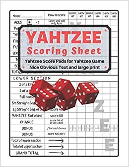 okumak Yahtzee Scoring Sheet: V.2 Yahtzee Score Pads for Yahtzee Game Nice Obvious Text and large print yahtzee score card 8.5 by 11 inchv
