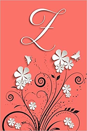 okumak Z: Letter Z Journal, Flowers and Butterflies on Coral, Personalized Notebook Monogram Initial, 6 x 9