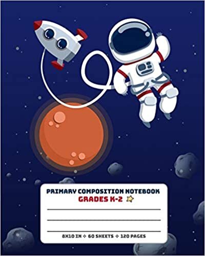okumak Primary Composition Notebook Grades K-2: Picture drawing and Dash Mid Line hand writing paper Story Paper Journal - Astronaut Moon Design (Space Magic Story Jurnal, Band 7)