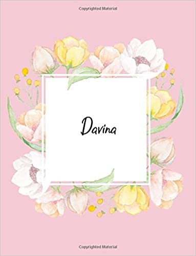 okumak Davina: 110 Ruled Pages 55 Sheets 8.5x11 Inches Water Color Pink Blossom Design for Note / Journal / Composition with Lettering Name,Davina