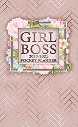 okumak Girl Boss 2020-2021 Pocket Planner: Rose Gold Floral Chevron 2 Year Calendar &amp; Agenda with Monthly Spread View - Two Year Organizer with Inspirational Quotes, U.S. Holidays, Vision Board &amp; Notes