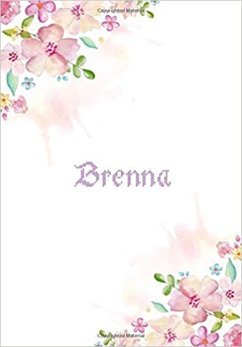 okumak Brenna: 7x10 inches 110 Lined Pages 55 Sheet Floral Blossom Design for Woman, girl, school, college with Lettering Name,Brenna