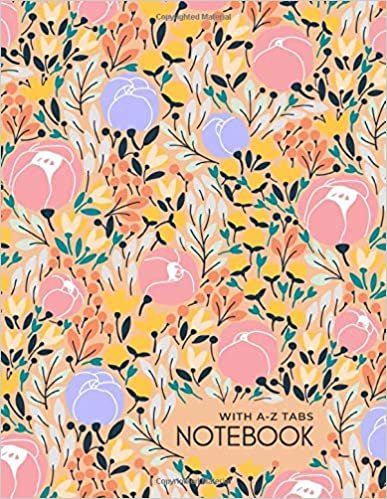 okumak Notebook with A-Z Tabs: 8.5 x 11 Lined-Journal Organizer Large with Alphabetical Sections Printed | Pretty Flower Garden Design Orange