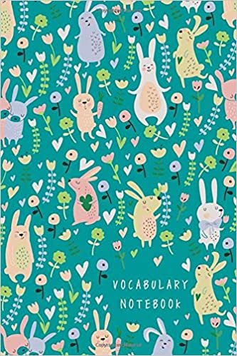 okumak Vocabulary Notebook: 4x6 Notebook 2 Columns Mini | A-Z Alphabetical Tabs Printed | Lovely Bunny Flower Design Teal
