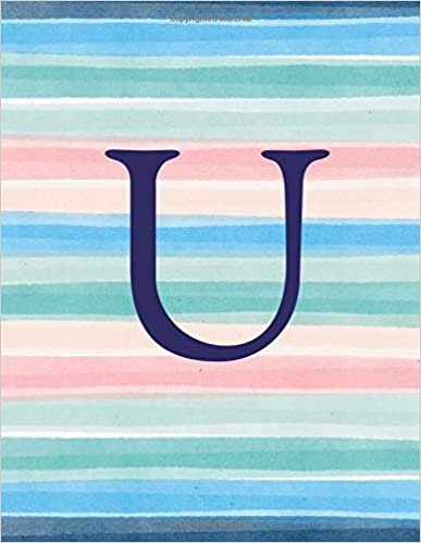 okumak U: Monogram Initial U Notebook for Women and Girls-Ombre Beachy Vibes Stripes-120 Pages 8.5 x 11