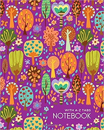 okumak Notebook with A-Z Tabs: 8x10 Lined-Journal Organizer Large with Alphabetical Sections Printed | Cute Stylish Forest Design Purple