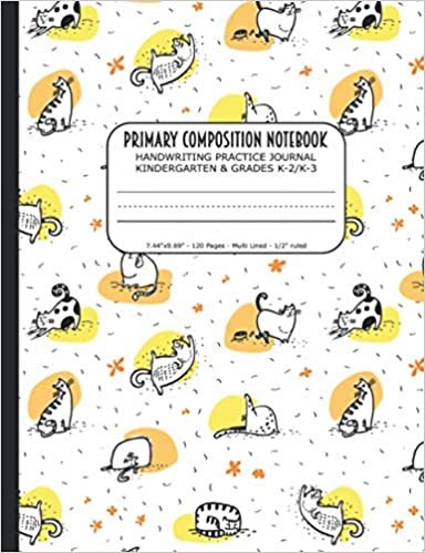 okumak Primary Composition Notebook | Handwriting Practice Journal Kindergarten &amp; Grades K-2/K-3: Kawaii Cute Kitty Cat Notebook | Handwriting Practice Paper ... | 120 Lined Pages | Size 7.44&quot;x9.69&quot;