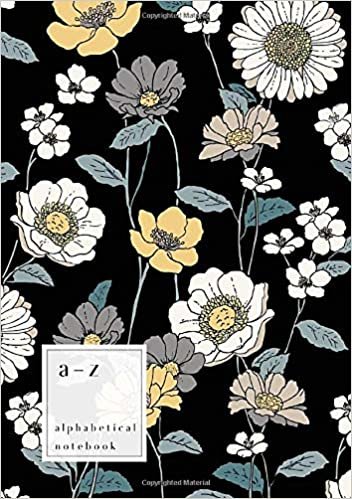 okumak A-Z Alphabetical Notebook: A5 Medium Ruled-Journal with Alphabet Index | Pretty Drawing Floral Cover Design | Black