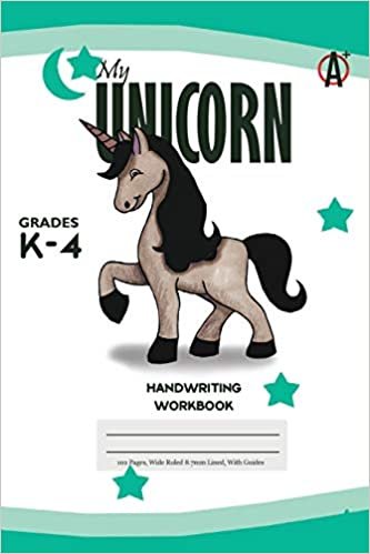 okumak My Unicorn Primary Handwriting k-4 Workbook, 51 Sheets, 6 x 9 Inch Royal Blue Cover