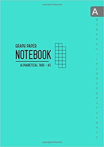 okumak Graph Paper Notebook Alphabetical Tabs A5: Medium Journal Organizer with A-Z Index Sections | 1/5 Inch Squares - 5x5 Quad Ruled | Smart Design Turquoise