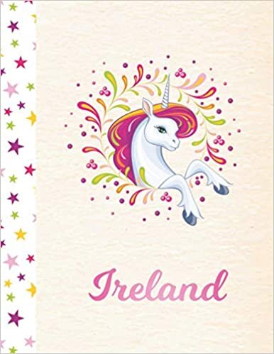 okumak Ireland: Unicorn Personalized Custom K-2 Primary Handwriting Pink Blank Practice Paper for Girls, 8.5 x 11, Mid-Line Dashed Learn to Write Writing Pages