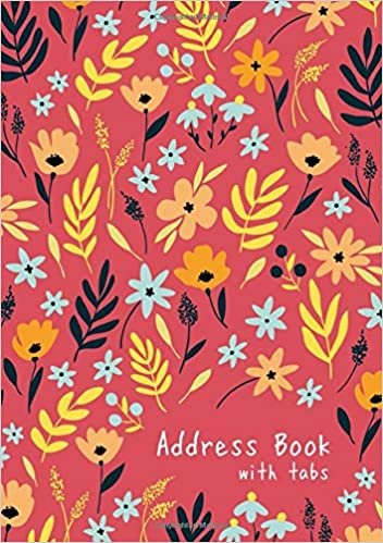 okumak Address Book with Tabs: B5 Medium Contact Notebook Organizer | A-Z Alphabetical Tabs | Large Print | Spring Flower Leaves Design Red