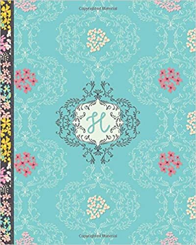 okumak H: Monogrammed Initial H - Personalized Notebook for Women - blank lined and dot grid Interior- Turquoise Filigree Design
