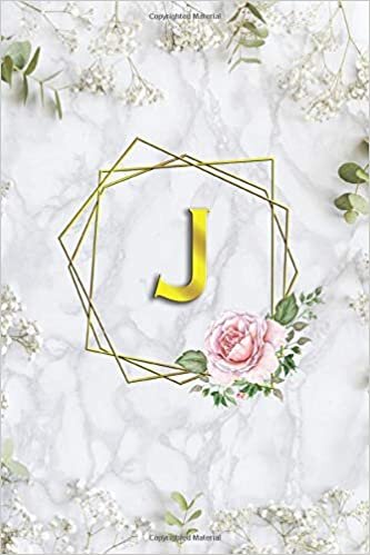 okumak J: Pretty Letter J Initial Monogram| Wide Ruled Pages for Women &amp; Girl | Personalized Name J Journal &amp; Diary| Lovely White Floral Marble &amp; Gold with white flowers| 6x9inch.