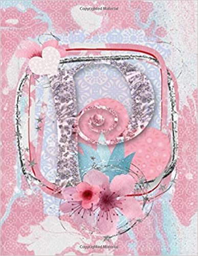 okumak P: P Initial Monogram Beautiful Sparkle Heart Floral Lined Notebook Journal 8.5 x 11 110 Blank Lined Pages