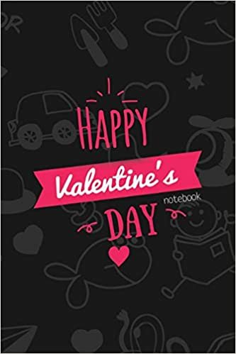 Happy Valentines Day Notebook, Blank Write-in Journal, Dotted Lines, Wide Ruled, Medium (A5) 6 x 9 In (Black)