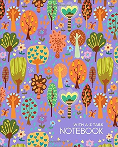 okumak Notebook with A-Z Tabs: 8x10 Lined-Journal Organizer Large with Alphabetical Sections Printed | Cute Stylish Forest Design Blue-Violet