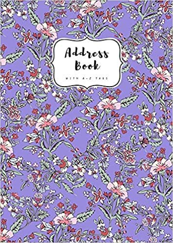 okumak Address Book with A-Z Tabs: B6 Contact Journal Small | Alphabetical Index | Fantasy Vintage Floral Design Blue-Violet
