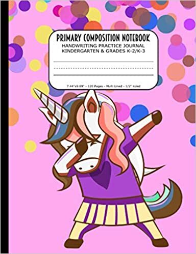 okumak Primary Composition Notebook | Handwriting Practice Journal Kindergarten &amp; Grades K-2/K-3: Handwriting Practice Paper with 3 Lines (Dotted Midline) | ... 7.44&quot;x9.69&quot; | Adorable Confetti Unicorn Cover