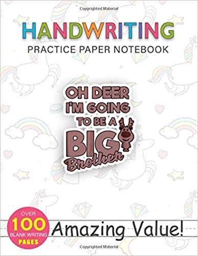 okumak Notebook Handwriting Practice Paper for Kids Oh Deer I m Going To Be A Big Brother Christmas Kid: Journal, Gym, Weekly, 8.5x11 inch, Hourly, 114 Pages, PocketPlanner, Daily Journal