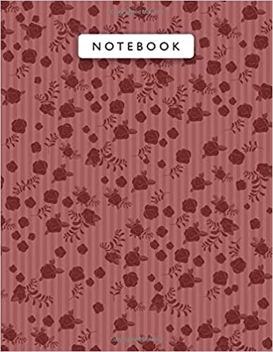 okumak Notebook Dark Red Color Mini Vintage Rose Flowers Small Lines Patterns Cover Lined Journal: Journal, 110 Pages, 8.5 x 11 inch, Planning, 21.59 x 27.94 cm, College, Work List, Wedding, Monthly, A4