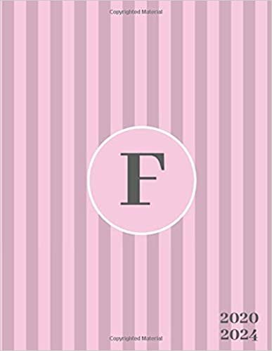 okumak 2020-2024: Initial Monogram Letter F Five Year Monthly Planner Organizer with 60 Months Spread View. Classic 5 Year Calendar, Agenda, Journal and Notebook - Pink &amp; Gray Stripe