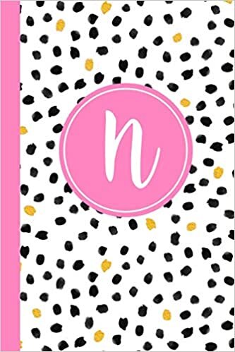 okumak N: Confetti Polka Dot Letter N Monogram personalized Journal, Black White &amp; Pink Monogrammed Notebook, Lined 6x9 inch College Ruled 120 page perfect bound Glossy Soft Cover