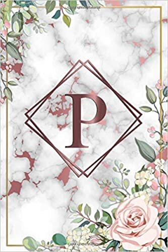 okumak P: Cute Floral Wide Lined Notebook with Monogram Initial Letter P for Women &amp; Girls - Nifty Personalized Blank Wide Lined Journal &amp; Diary - Glossy Pink Rose Gold Marbled Pattern