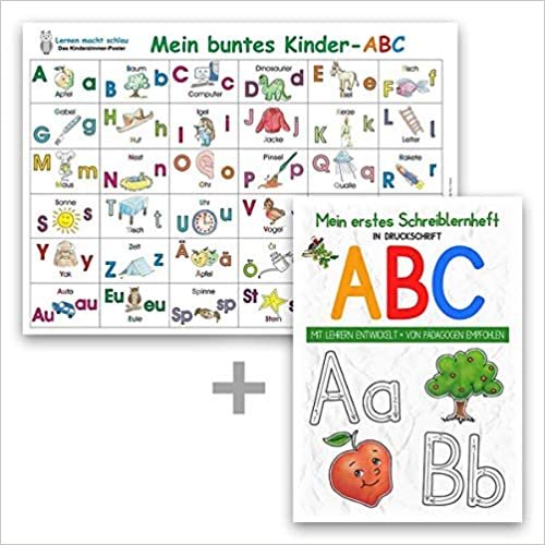 okumak Mein buntes Kinder-ABC-Set in Druckschrift: Lernposter DINA 3 laminiert + Schreiblernheft DINA 4 auf 120g Zeichenkarton