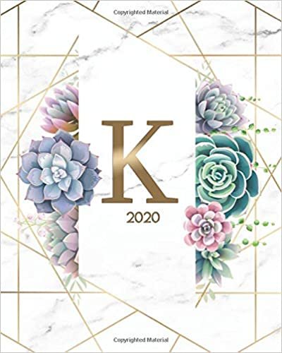 okumak 2020: Cactus Weekly Daily Planner &amp; Organizer for Girls &amp; Women - Abstract Initial Monogram Letter K Agenda &amp; Calendar With To-Do’s, U.S. Holidays &amp; Inspirational Quotes, Vision Board &amp; Notes.