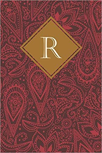 okumak R: Monogrammed blank lined journal: Beautiful and classic: Red Paisley pattern design