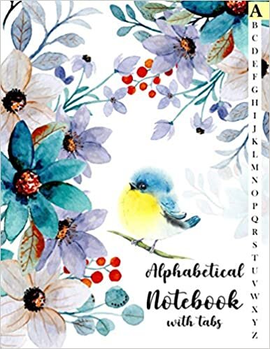 okumak Alphabetical Notebook with Tabs: Large Lined-Journal Organizer with A-Z Index Tabs Printed, Alphabetic Password Book, Blue Bird and Flower Watercolor Cover Design