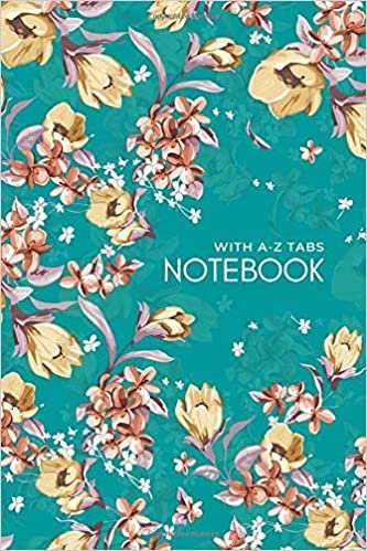 okumak Notebook with A-Z Tabs: 4x6 Lined-Journal Organizer Mini with Alphabetical Section Printed | Elegant Floral Illustration Design Teal