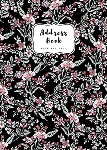 okumak Address Book with A-Z Tabs: B6 Contact Journal Small | Alphabetical Index | Fantasy Vintage Floral Design Black