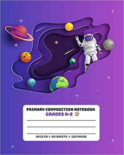 okumak Primary Composition Notebook Grades K-2: Picture drawing and Dash Mid Line hand writing paper Story Paper Journal - Astronaut Planets Blue Design (Space Magic Story Jurnal, Band 2)