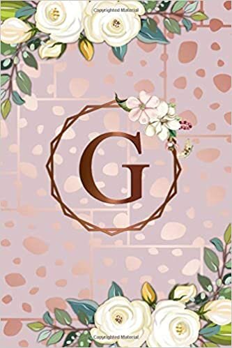 okumak G: Nifty White Floral Blank Wide Lined Notebook with Rose Gold Monogram Initial Letter G for Girls &amp; Women | Girly Personalized Wide Lined Diary &amp; Journal | Pretty Abstract Rose Gold Pattern