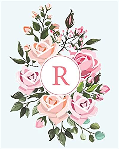 okumak R: 110 Dot-Grid Pages | Monogram Journal and Notebook with a Classic Light Blue Background and Full Rose Buds Design | Personalized Initial Letter Journal | Monogramed Composition Notebook