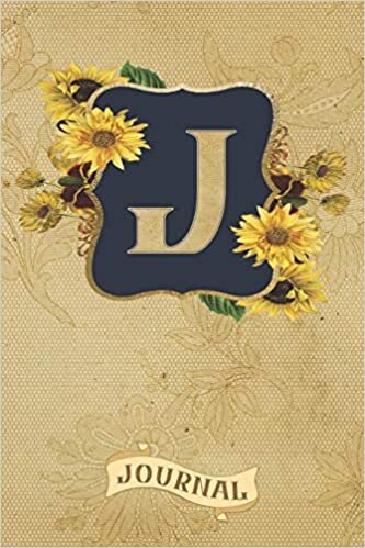 okumak J Journal: Vintage Sunflowers Journal Monogram Initial J Lined and Dot Grid Notebook | Decorated Interior