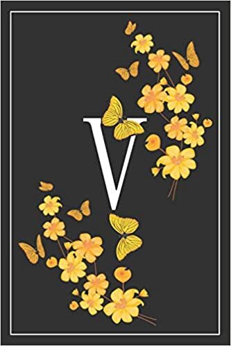 okumak V: Elegant Monogram Initial Blank Lined Journal Notebook for Women and Girls (Yellow Butterfly Floral)
