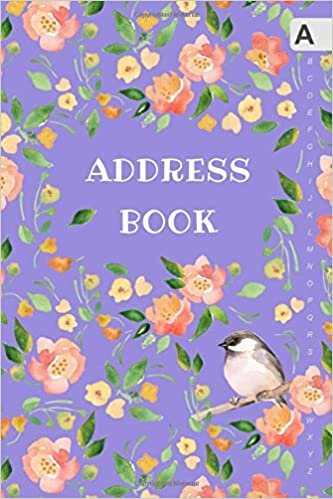 okumak Address Book: 6x9 Medium Contact Notebook Organizer | A-Z Alphabetical Sections | Large Print | Watercolor Floral Bird Design Blue-Violet