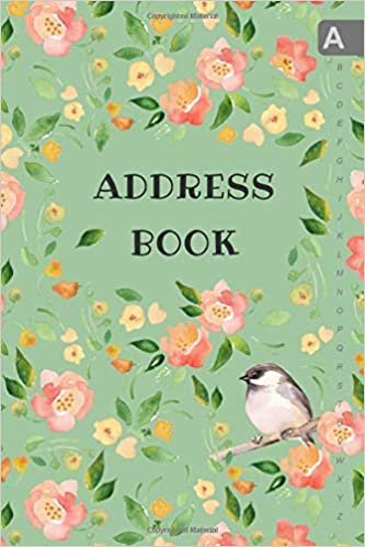 okumak Address Book: 6x9 Medium Contact Notebook Organizer | A-Z Alphabetical Sections | Large Print | Watercolor Floral Bird Design Green