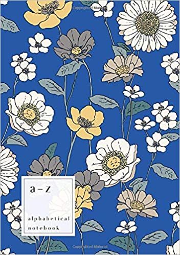 okumak A-Z Alphabetical Notebook: A5 Medium Ruled-Journal with Alphabet Index | Pretty Drawing Floral Cover Design | Blue