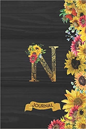 okumak N Journal: Spring Sunflowers Journal Monogram Initial N Lined and Dot Grid Notebook | Decorated Interior